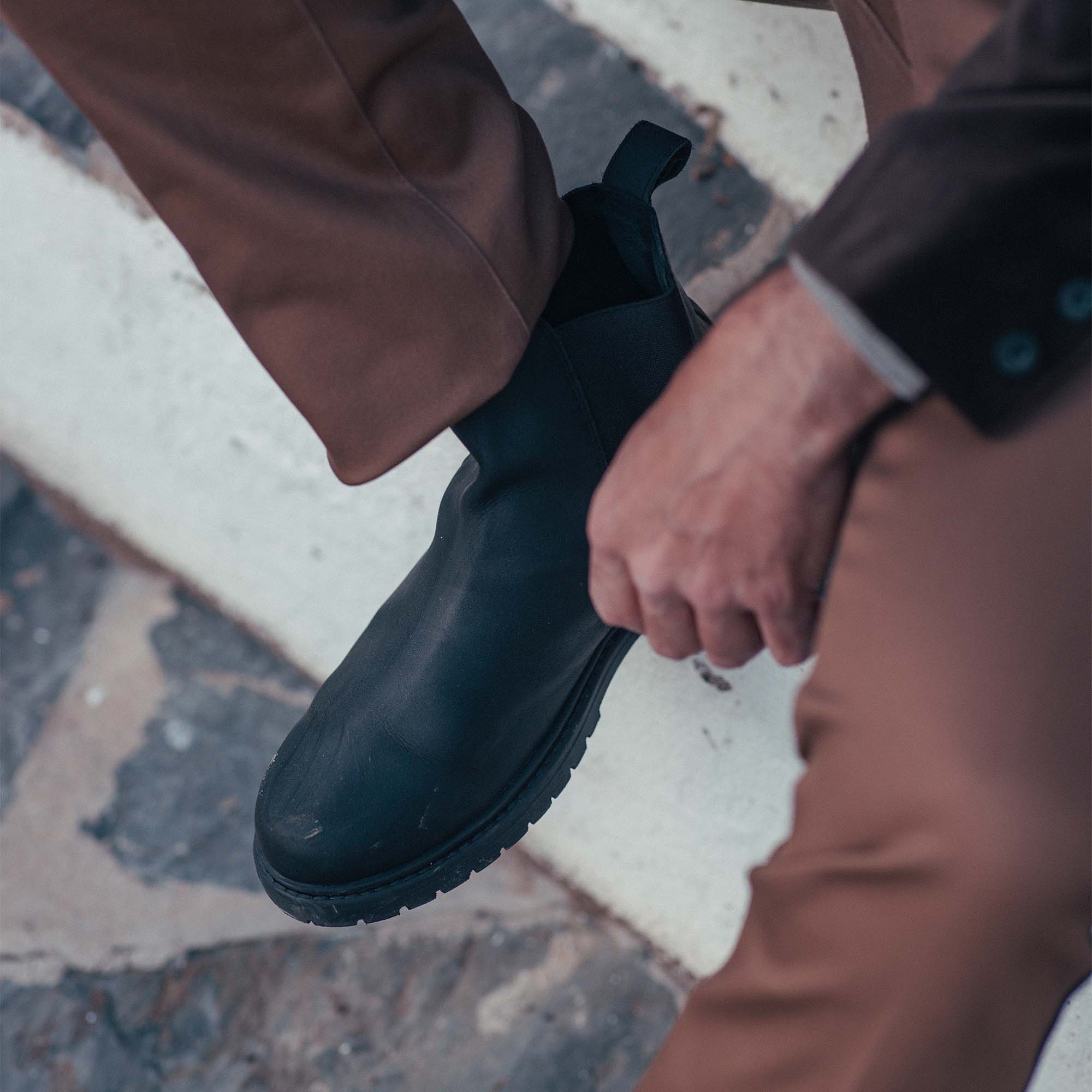 Brown leather hiking boots
