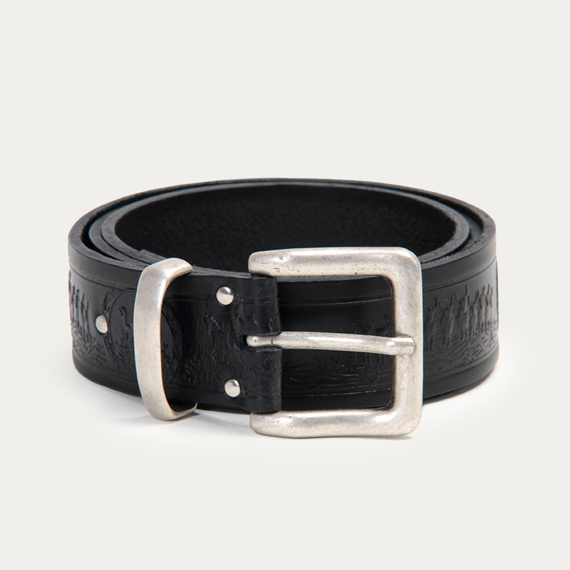 Leather belt EMBOSSED black