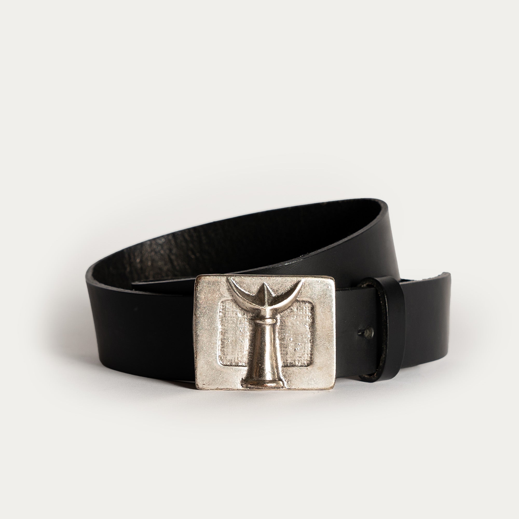 Leather belt TRIDENT silver