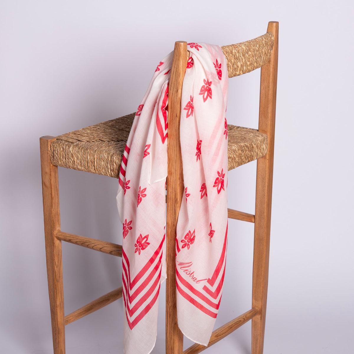 Foulard En Soie Vintage MIRSA - 88 Cm X 88 Cm - Couleurs Bleu Ciel, Rose, Orange - Occasion En Bon état