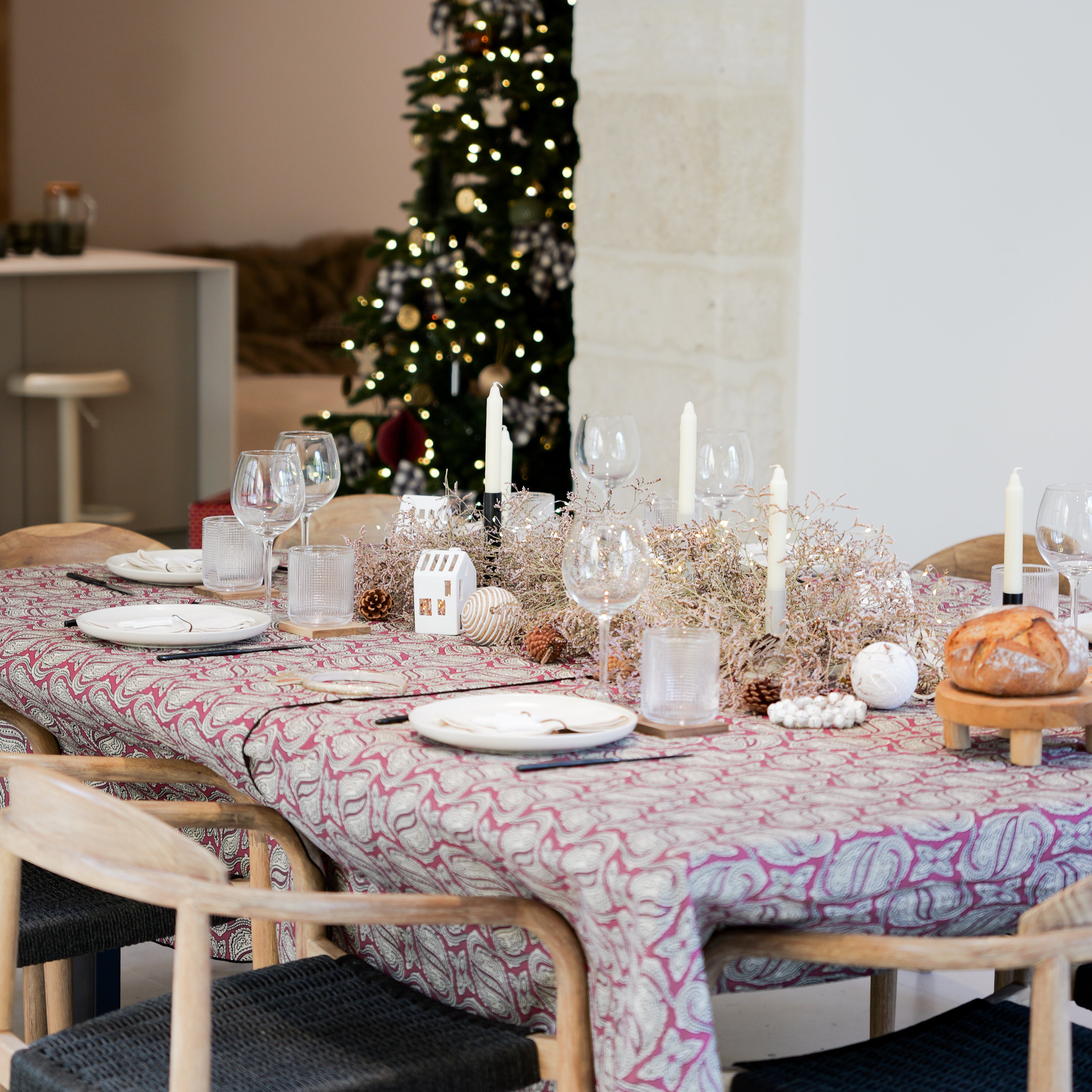 NAPPE LIN PAISLEY ANCIEN Rouge Impérial