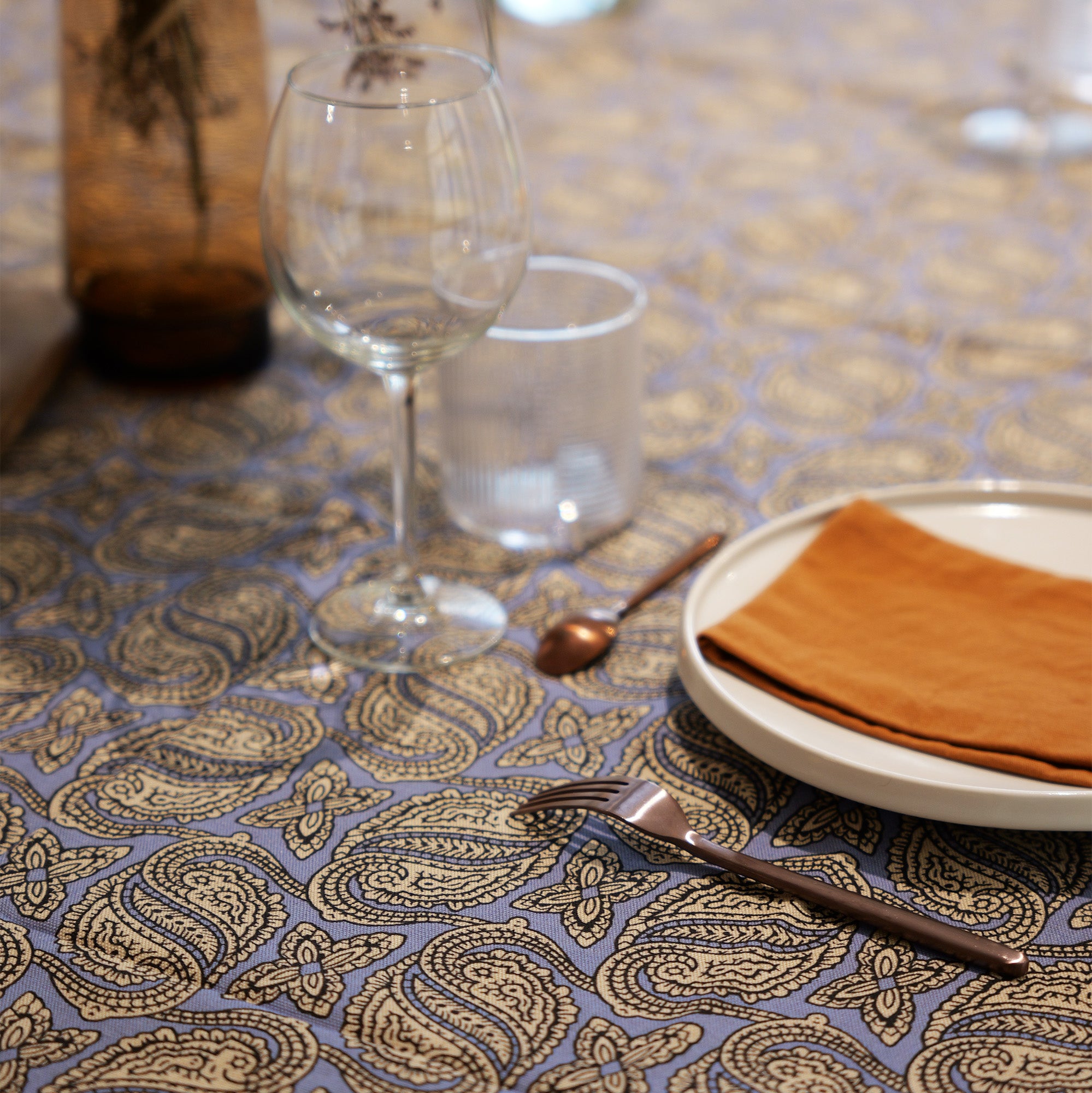 NAPPE LIN PAISLEY ANCIEN Bleu Celeste