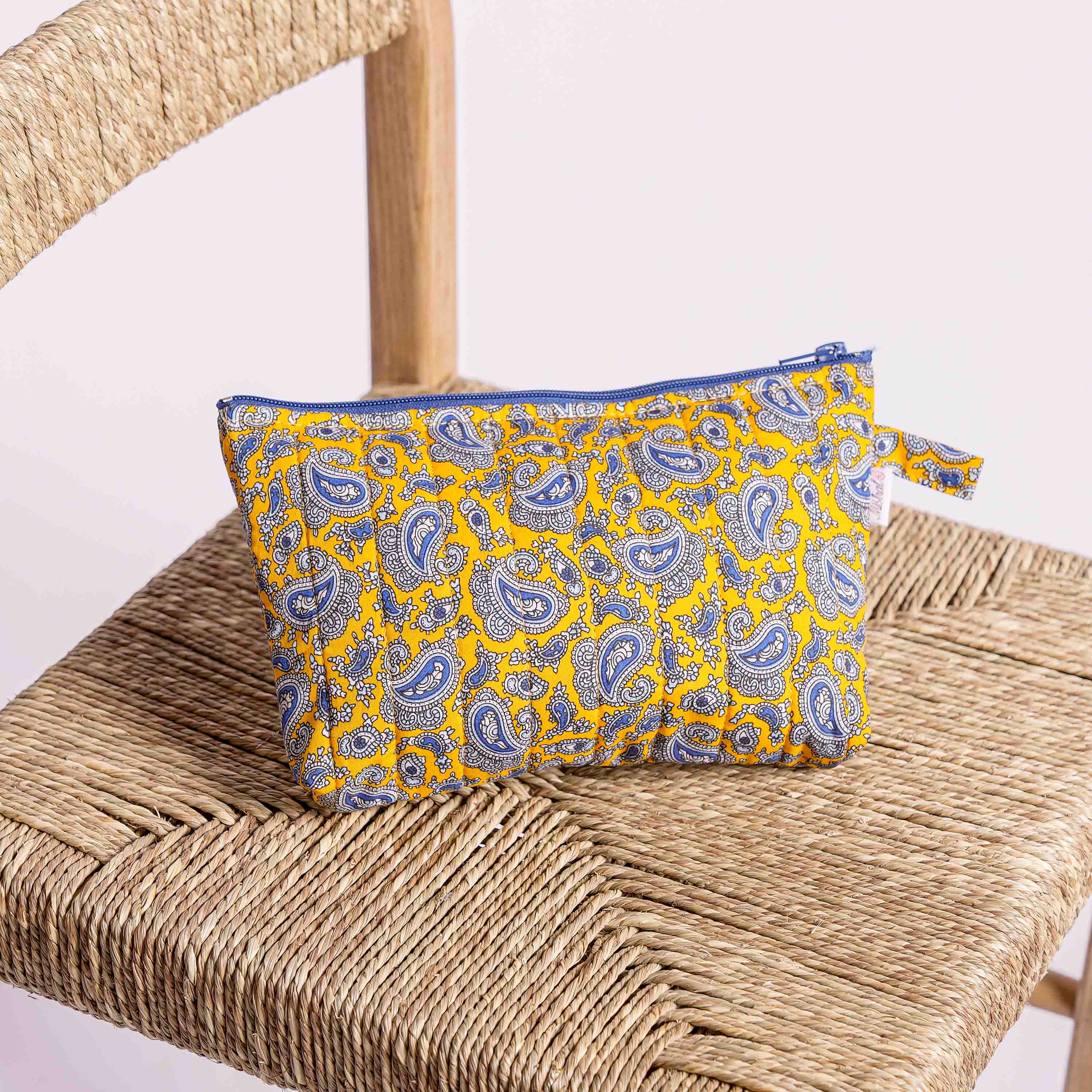Pencil case Moustier medium size yellow paisley
