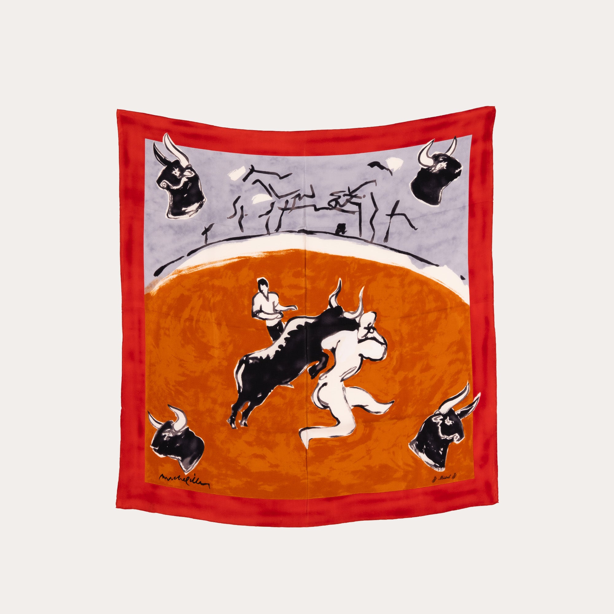 Silk Scarf Biou camargue et Raseteurs Michel Gilles