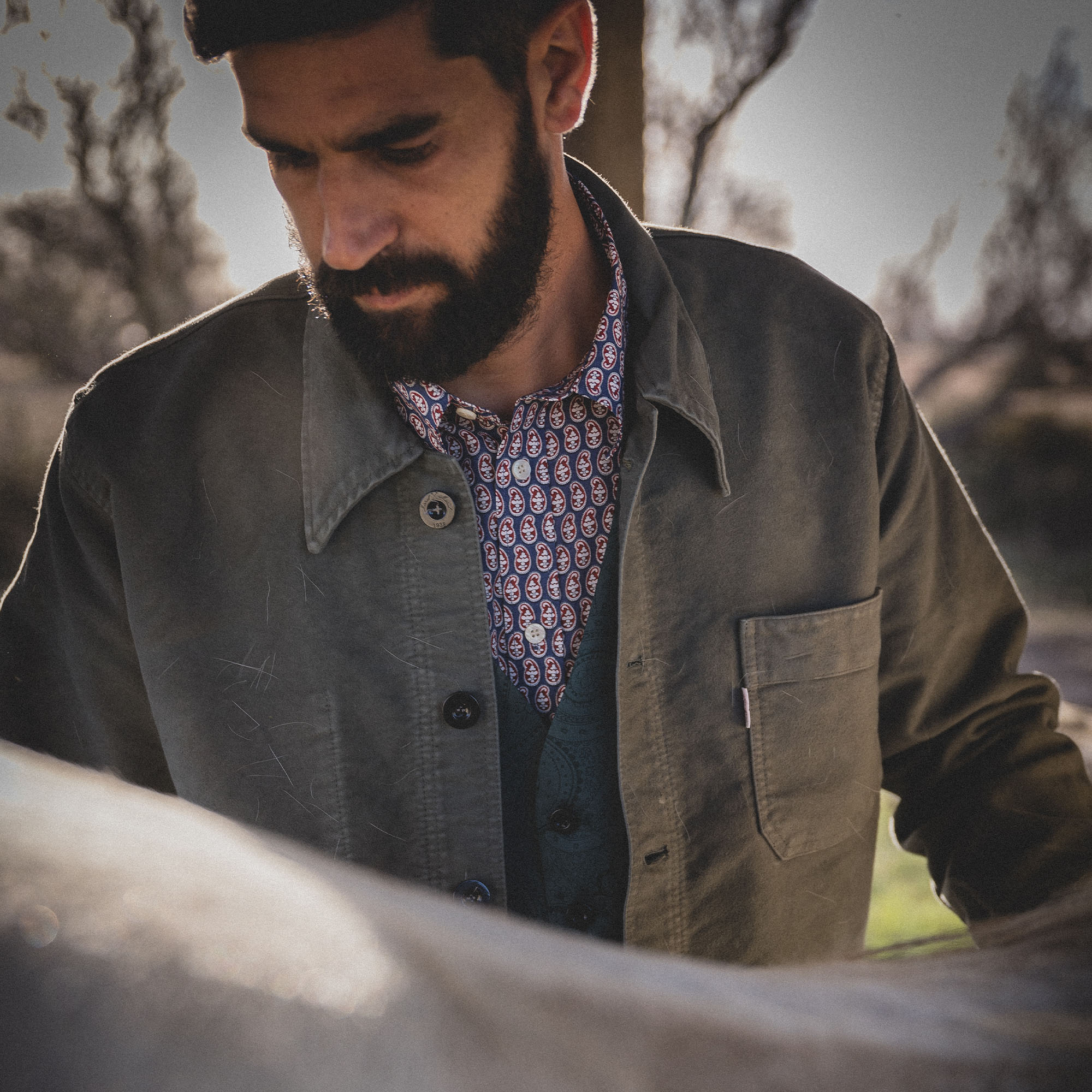 Veste Bourgeron Moleskine VERT SAUGE Unisexe